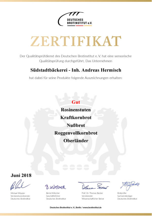 Zertifikat Brotprüfung Paderborn